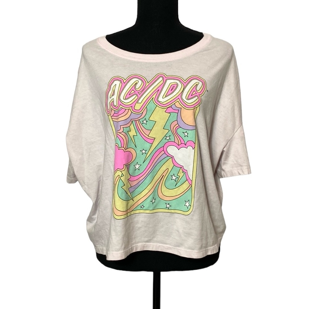 AC DC Pink Crew Neck Cropped Band Tee XXL